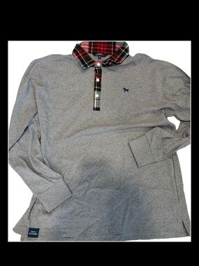 Simply Southern Long Sleeve Polo with Gray Body and Red Plaid Collar